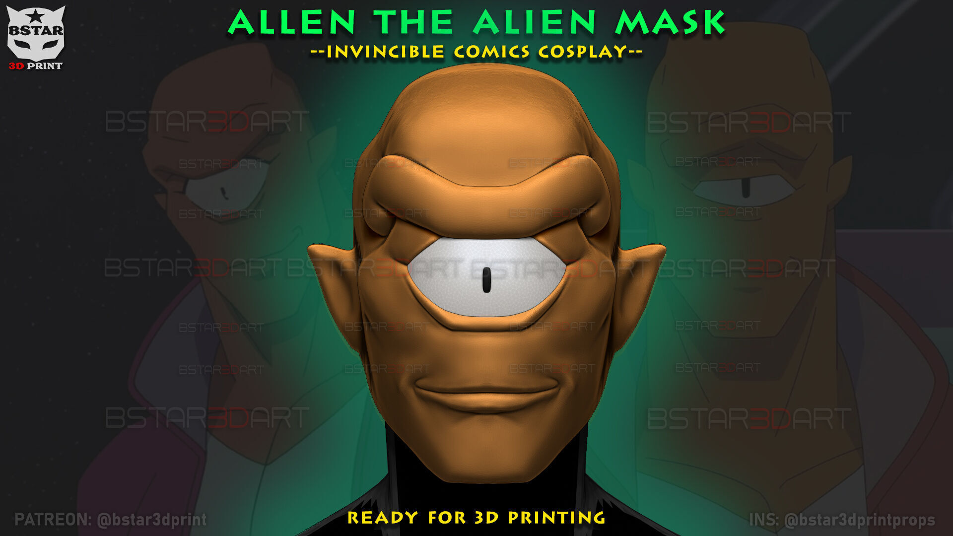 Invincible - Allen The Alien Mask - Halloween Comics Cosplay 3D print model_1