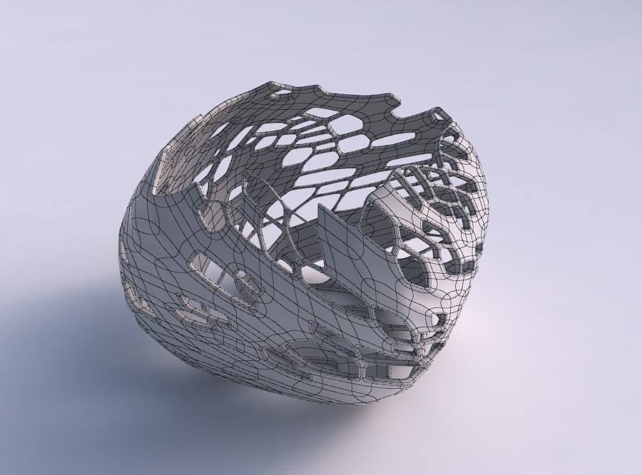 Bowl semi-quadratic with twisted organic skin with holes 3D print model_5