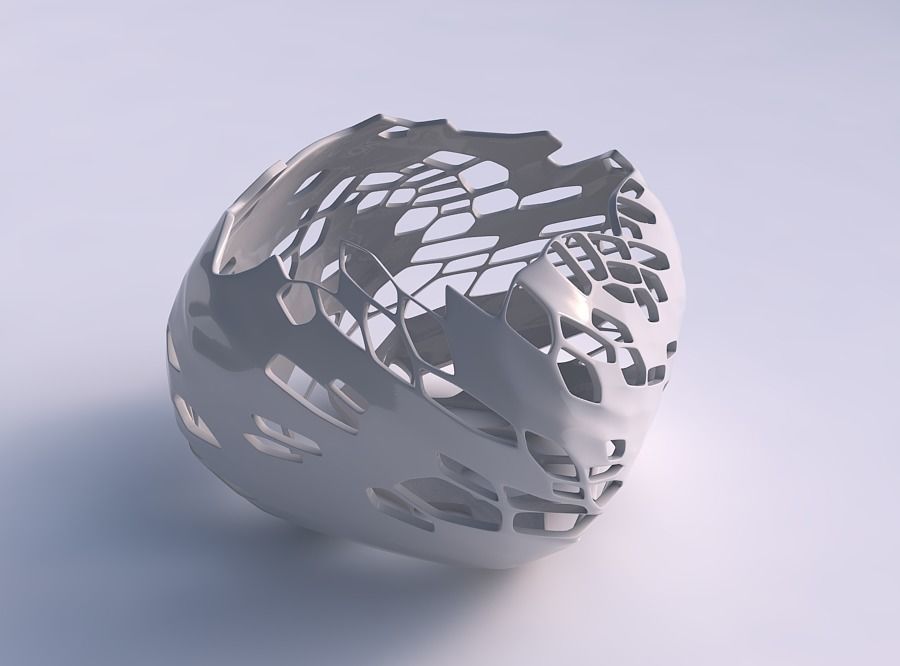 Bowl semi-quadratic with twisted organic skin with holes 3D print model_0