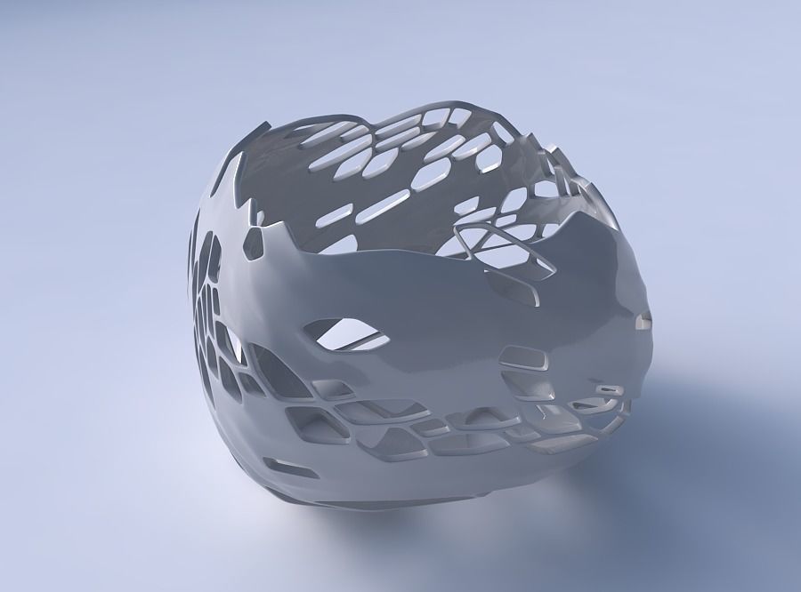Bowl semi-quadratic with twisted organic skin with holes 3D print model_3