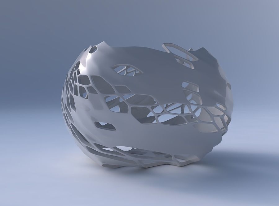 Bowl semi-quadratic with twisted organic skin with holes 3D print model_4