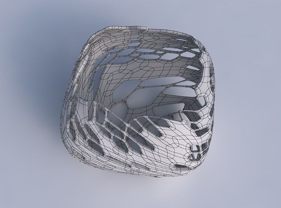 Bowl semi-quadratic with twisted organic skin with holes 3D print model_6