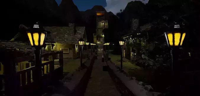 Mystic Twilight Timber Village  A Breathtaking Fantasy Village 