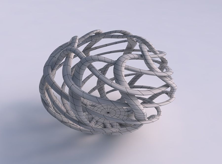 Bowl oval with interlacing lattice twisted and squeezed 3D print model_5