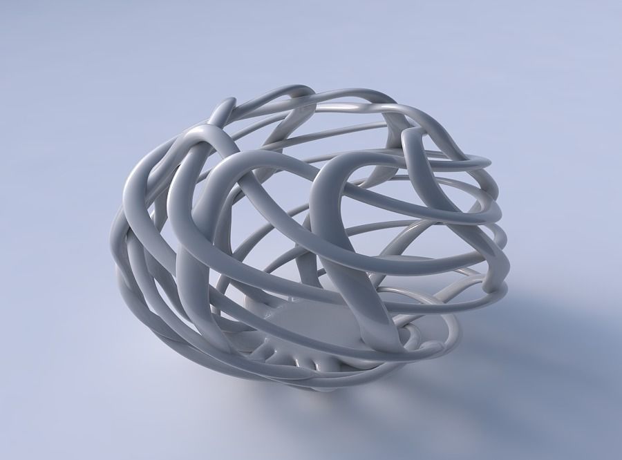 Bowl oval with interlacing lattice twisted and squeezed 3D print model_3