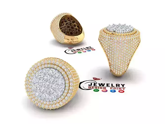 Custom Signet Round Shape Diamond Ring - Iceout Diamond ring 