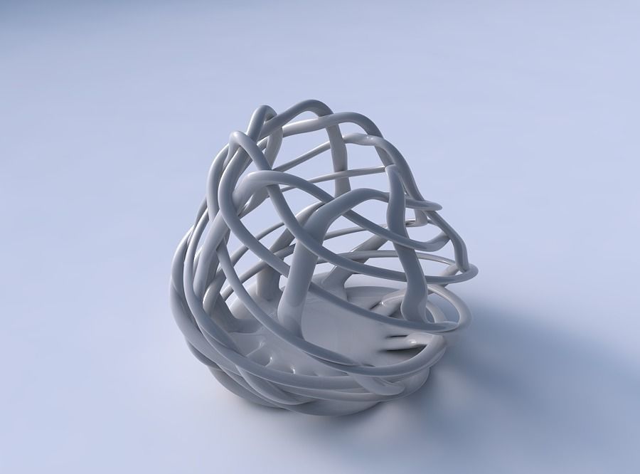 Bowl oval with interlacing lattice streched top corner 3D print model_3