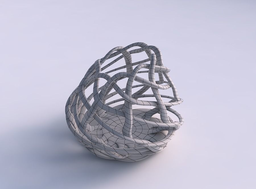 Bowl oval with interlacing lattice streched top corner 3D print model_5