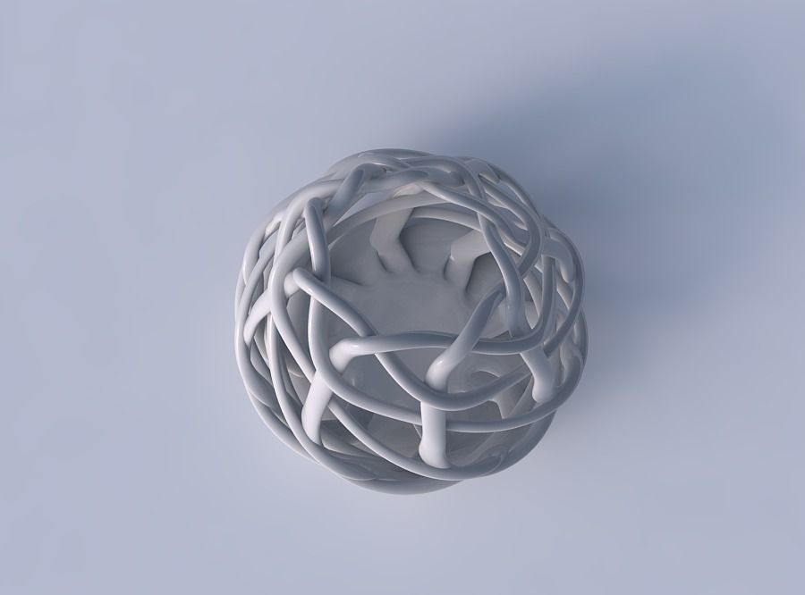 Bowl oval with interlacing lattice streched top corner 3D print model_2