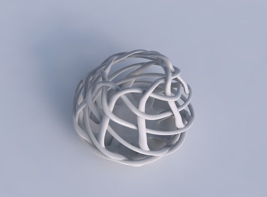 Bowl oval with interlacing lattice streched top corner 3D print model_1