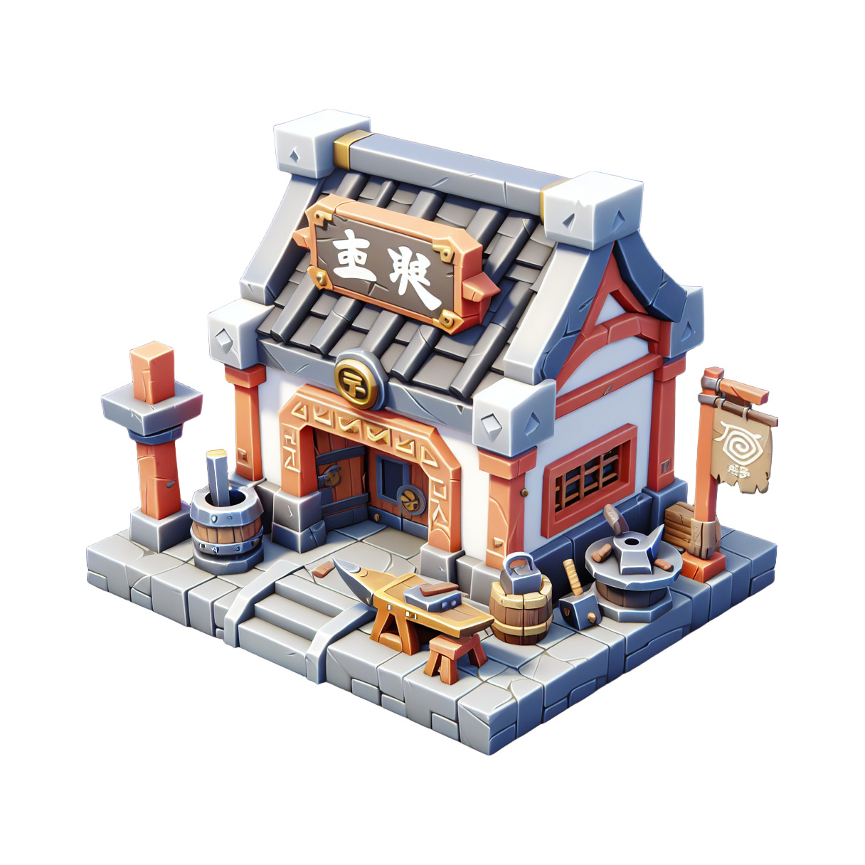 Stylized Medieval Blacksmith Shop 3D Model 3D print model_2