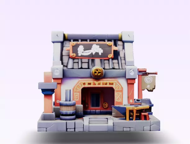 Stylized Medieval Blacksmith Shop 3D Model 3D print model_0