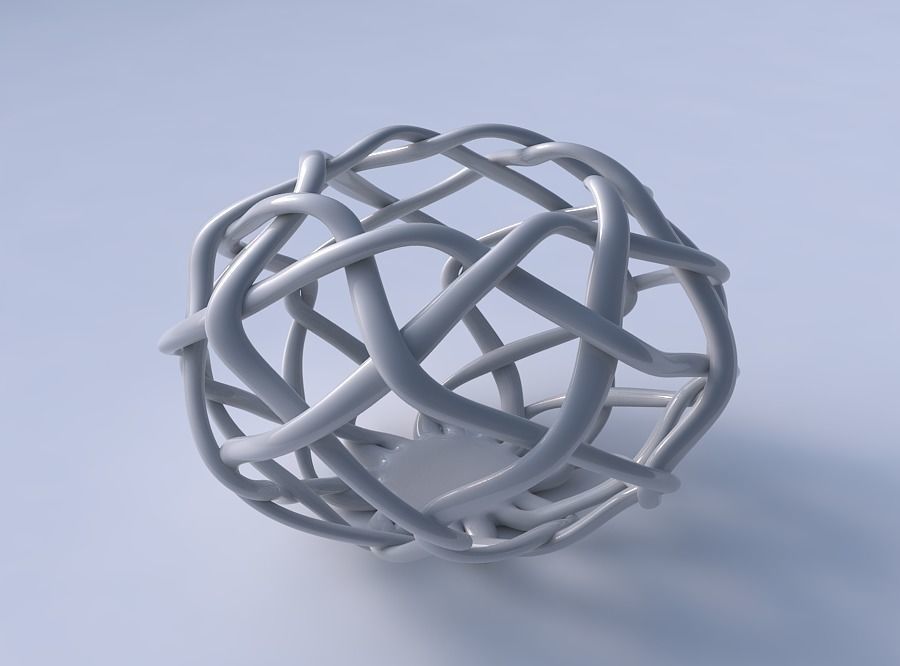 Bowl oval with interlacing lattice squeezed 3D print model_3