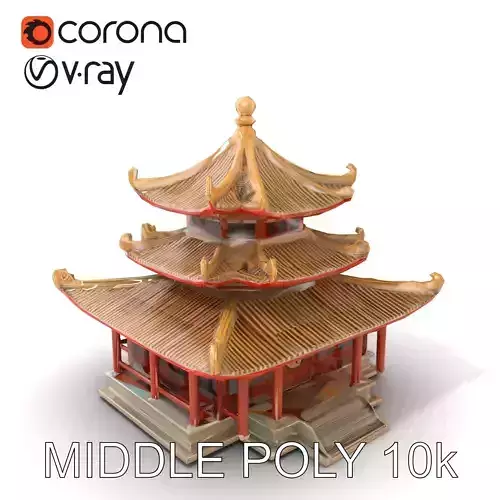 Taoist Temple Architecture Model Pack with Curved Roofs Low-poly 3D model