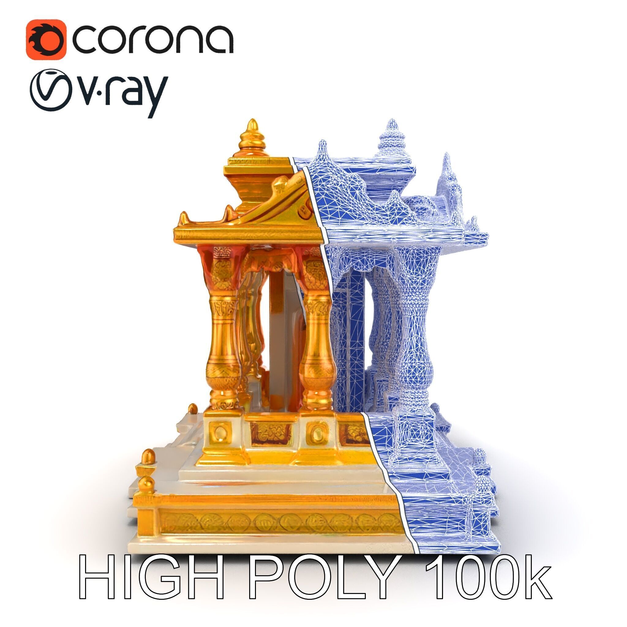 Golden Temple Decorative Architecture model pack Low-poly 3D model_25