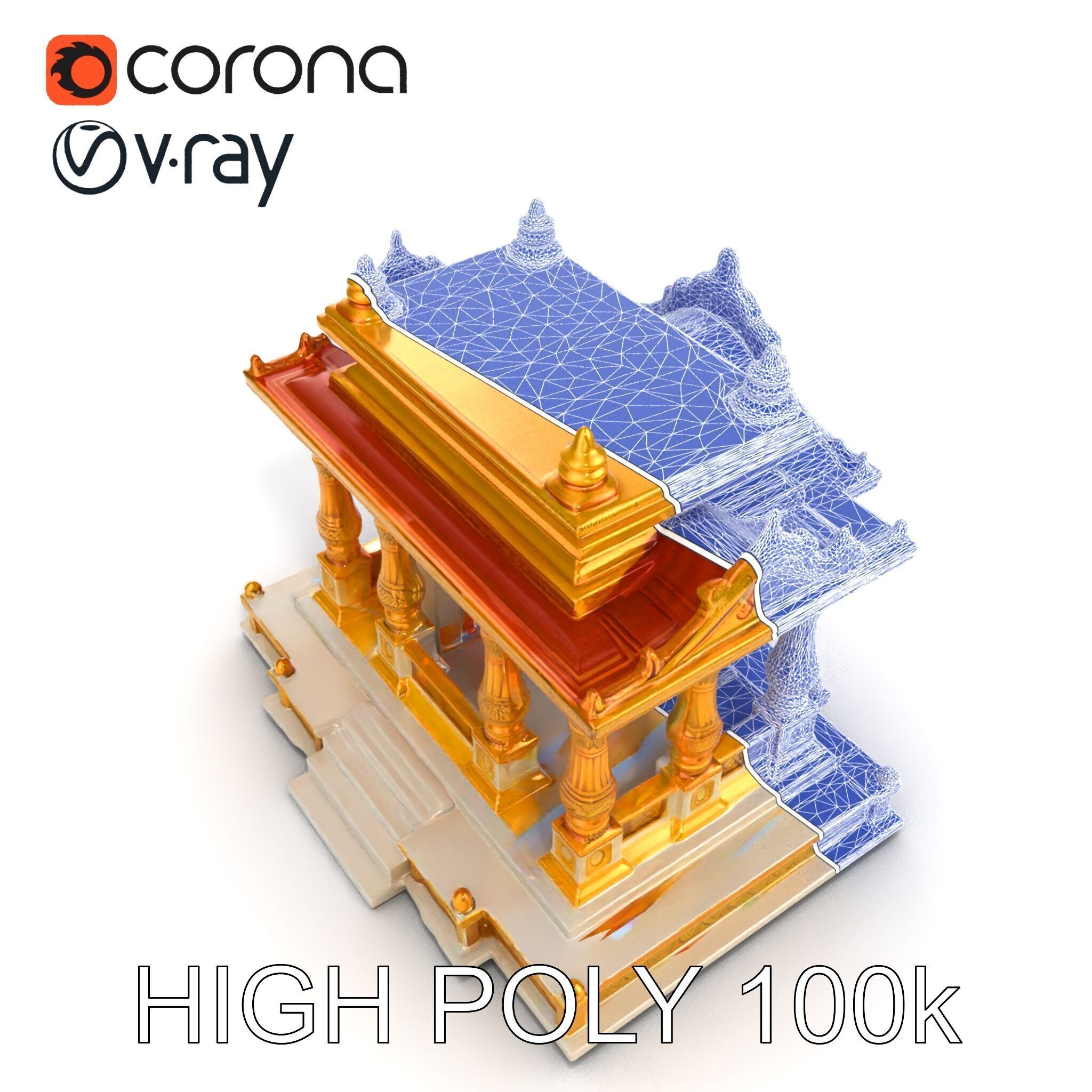 Golden Temple Decorative Architecture model pack Low-poly 3D model_23
