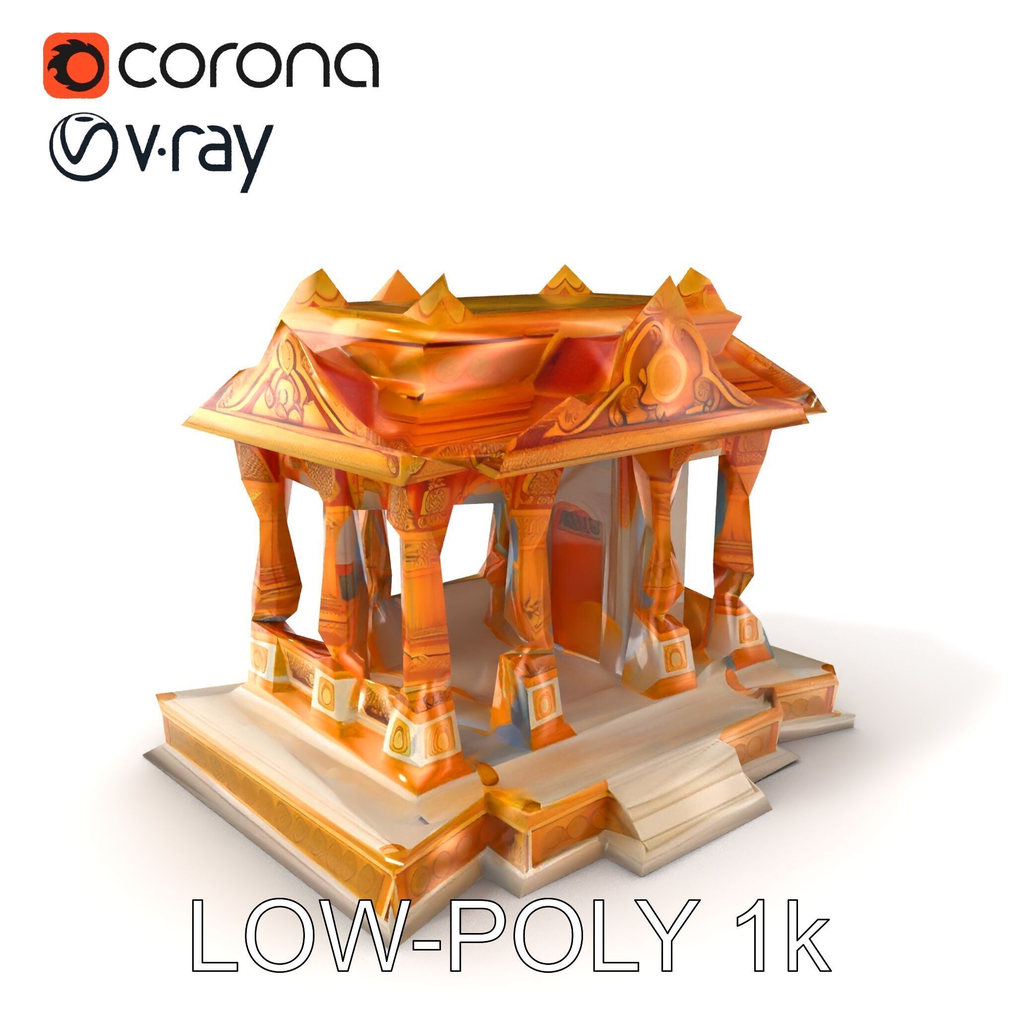 Golden Temple Decorative Architecture model pack Low-poly 3D model_5