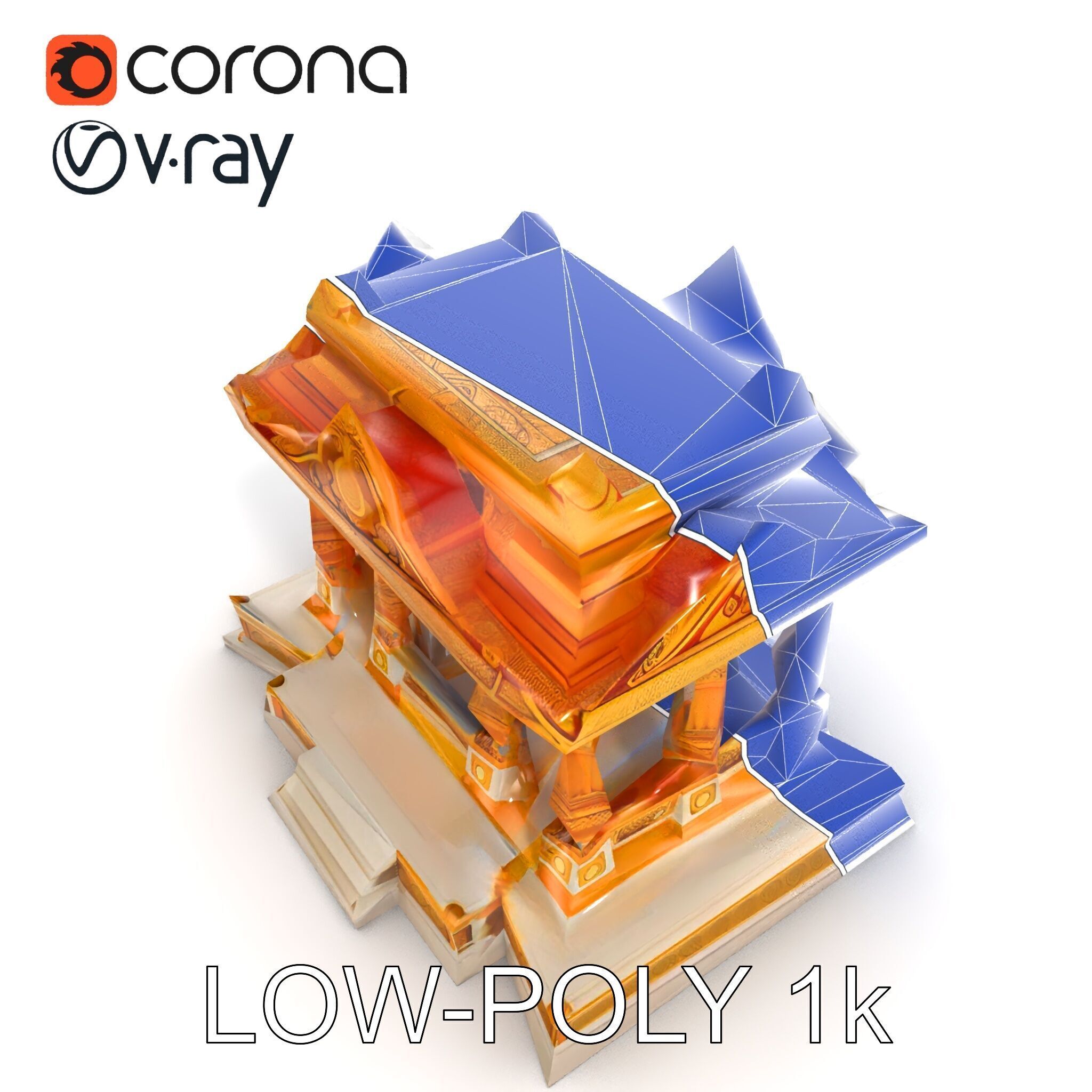 Golden Temple Decorative Architecture model pack Low-poly 3D model_19