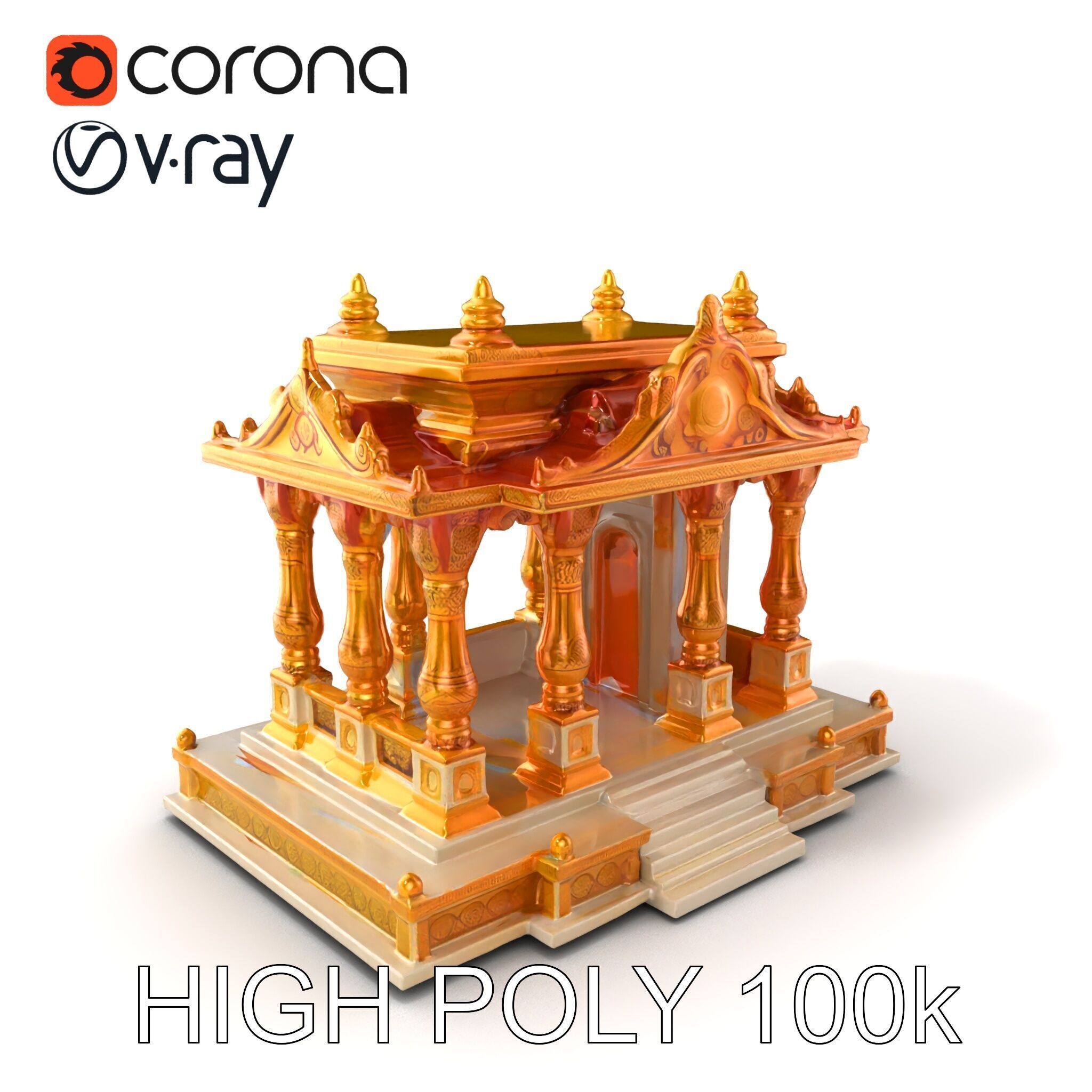 Golden Temple Decorative Architecture model pack Low-poly 3D model_2