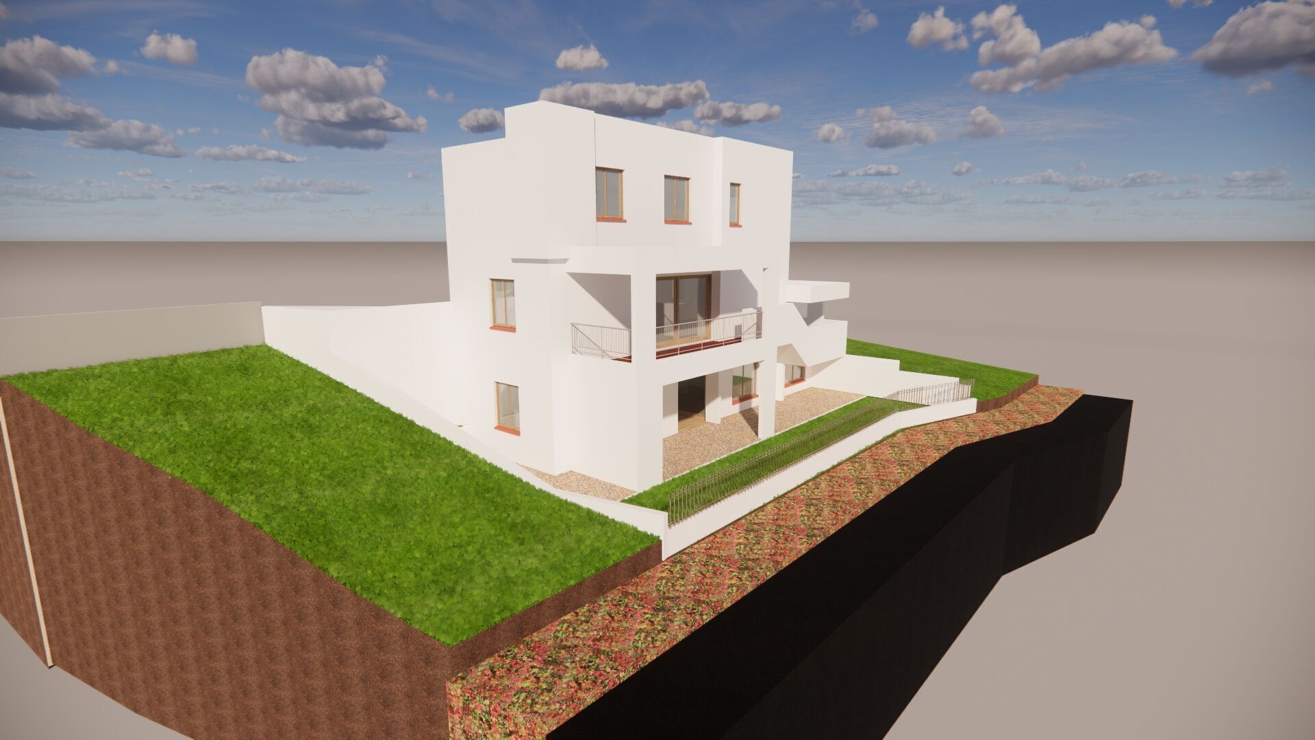 simple modern house on slanted road 3D model_4