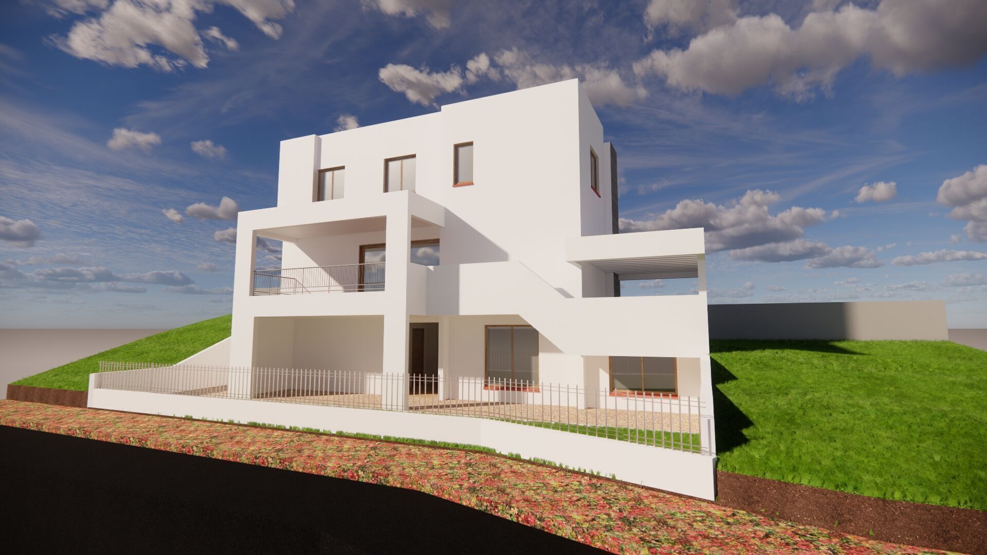 simple modern house on slanted road 3D model_5