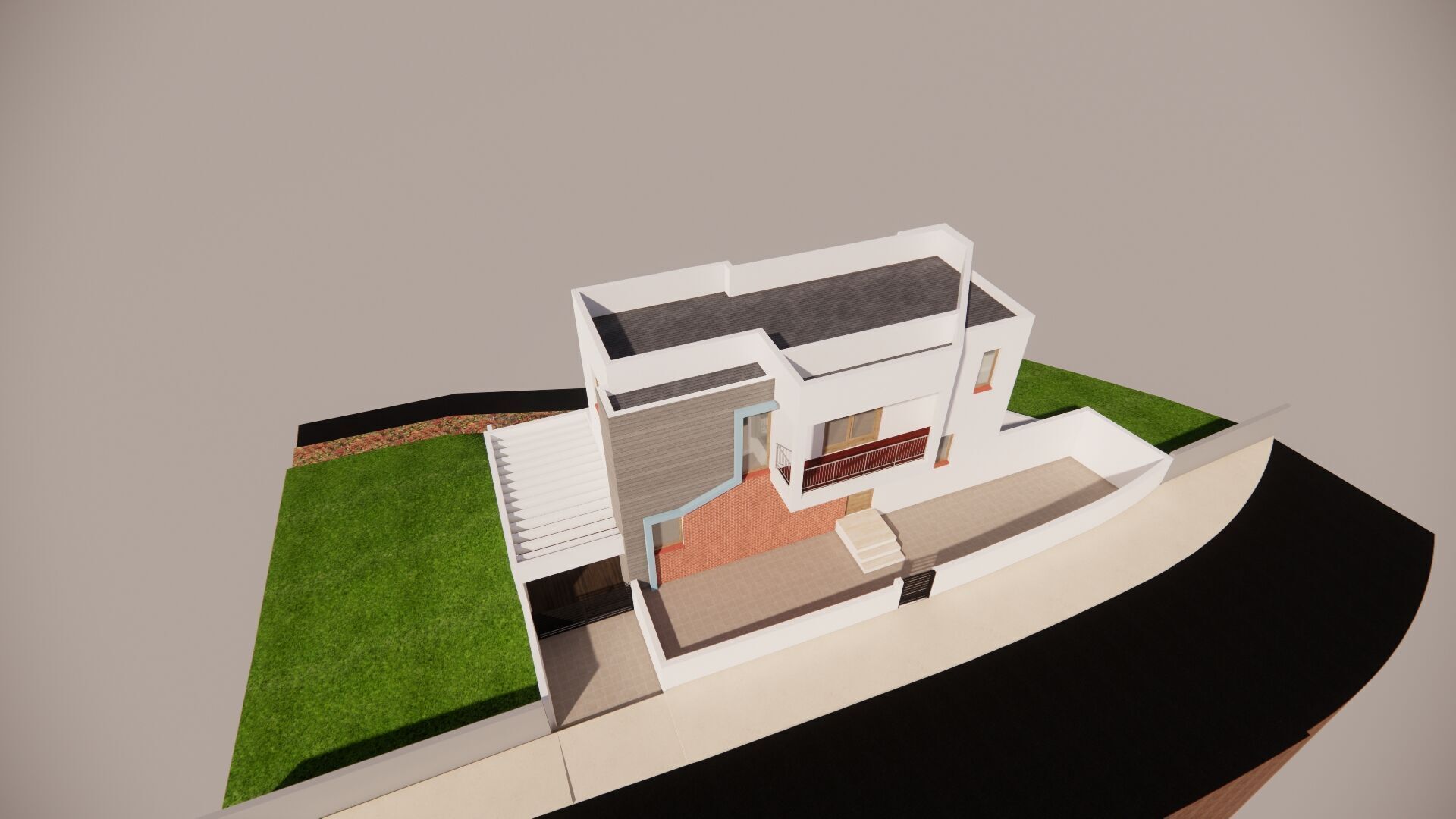 simple modern house on slanted road 3D model_3