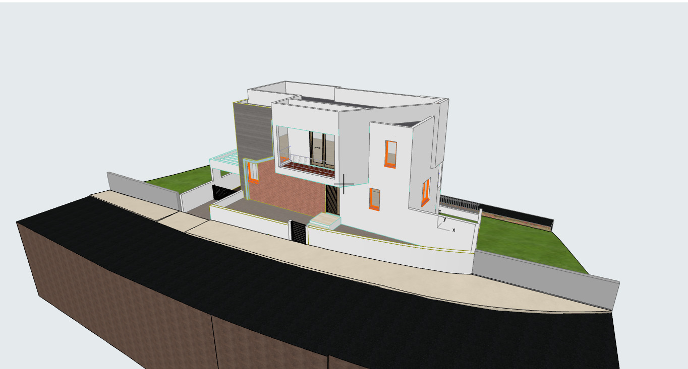 simple modern house on slanted road 3D model_9