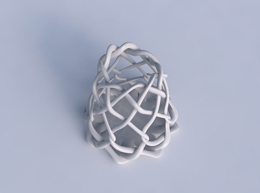 Bowl oval with interlacing lattice streched top 3D print model_1