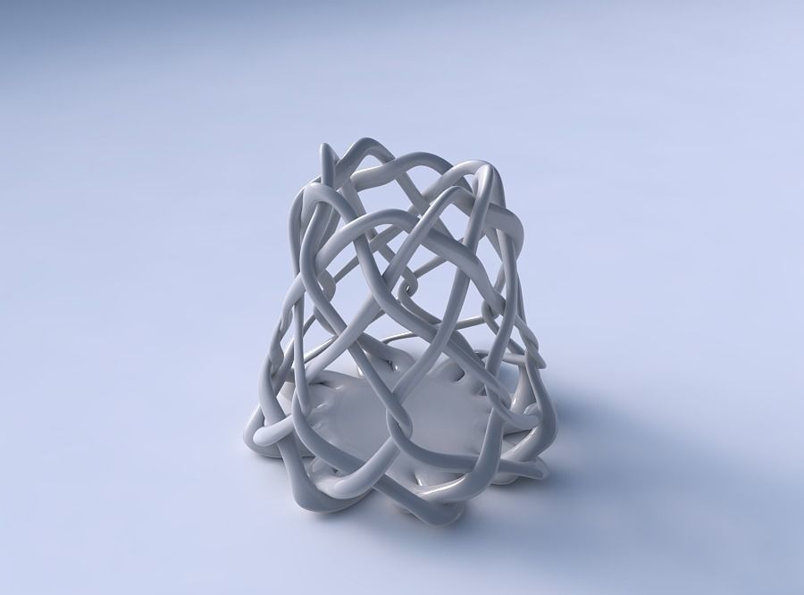 Bowl oval with interlacing lattice streched top 3D print model_3