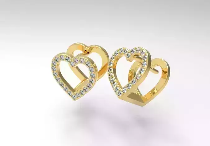  Heart  Hoop Earrings with Diamonds 3D print model