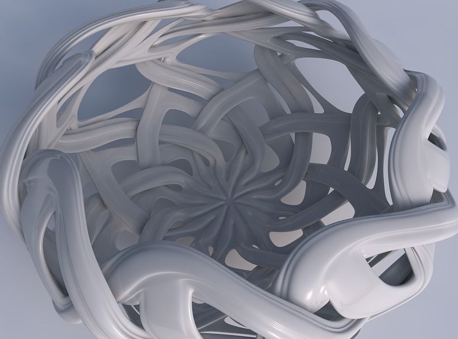 Bowl flared with interlacing lattice and extruded lines squeezed 3D print model_1