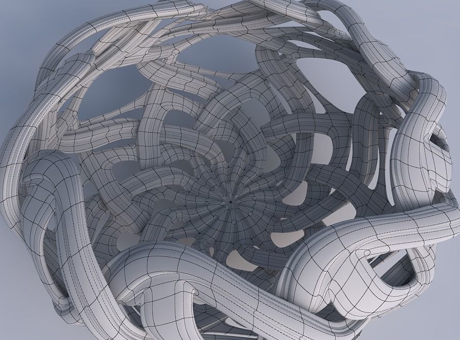 Bowl flared with interlacing lattice and extruded lines squeezed 3D print model_6