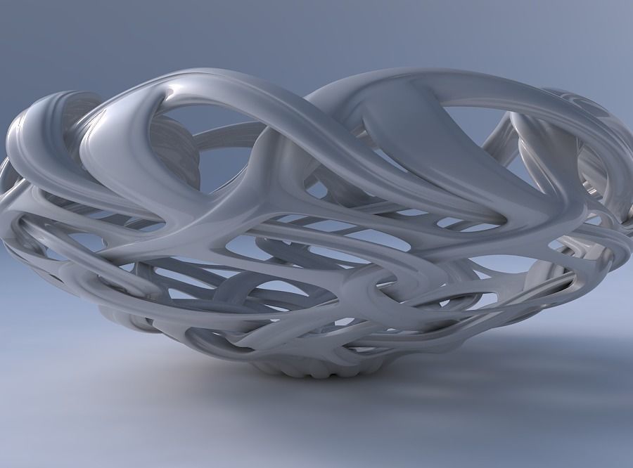 Bowl flared with interlacing lattice and extruded lines squeezed 3D print model_4