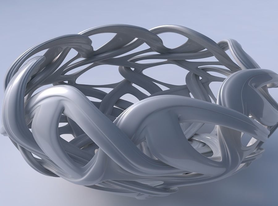 Bowl flared with interlacing lattice and extruded lines squeezed 3D print model_3