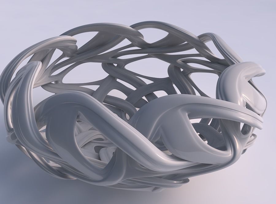 Bowl flared with interlacing lattice and extruded lines squeezed 3D print model_0