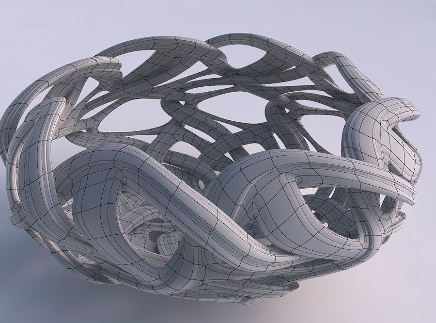 Bowl flared with interlacing lattice and extruded lines squeezed 3D print model_5