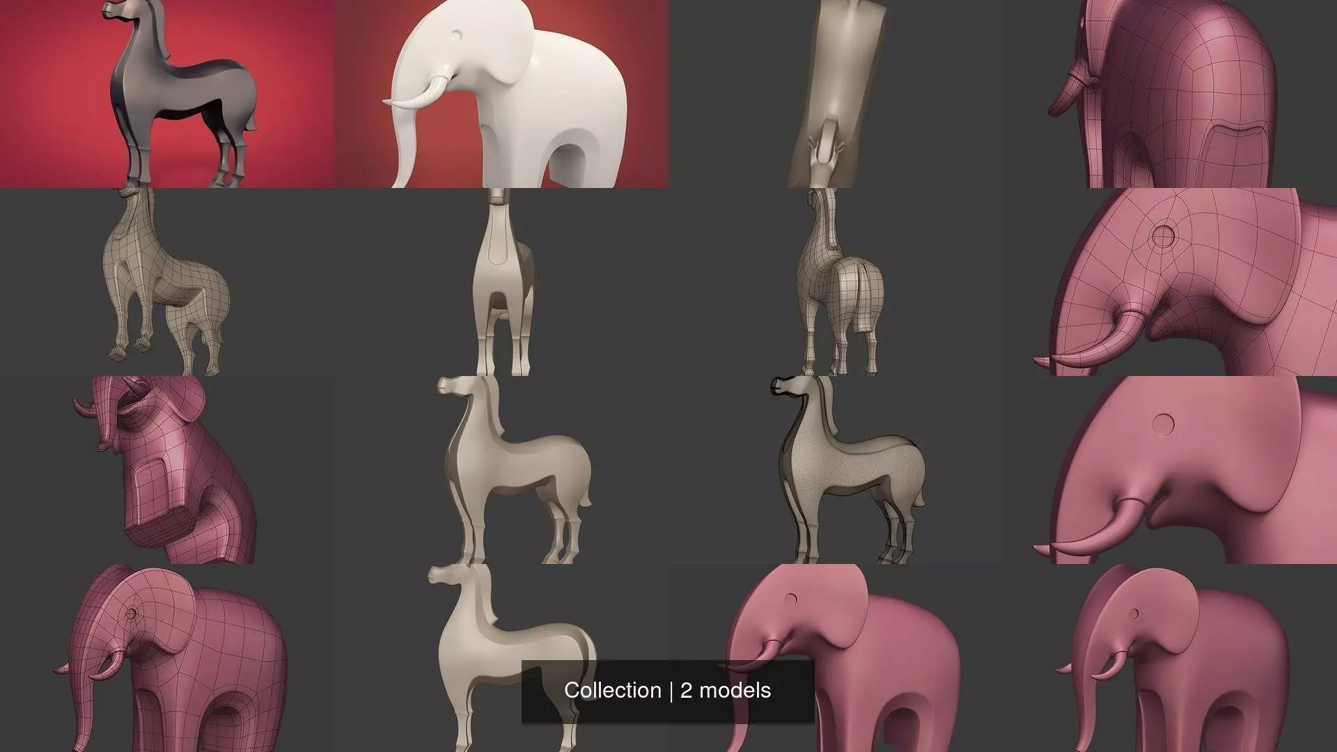 Abstract - Modern Horse and Bear Statues - Figurines 3D Model Collection_0
