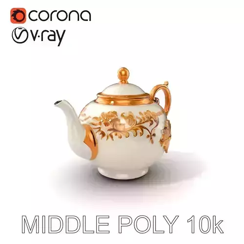 Ornate Teapot Traditional Motifs Ceramic Metal Model Pack Low-poly 3D model
