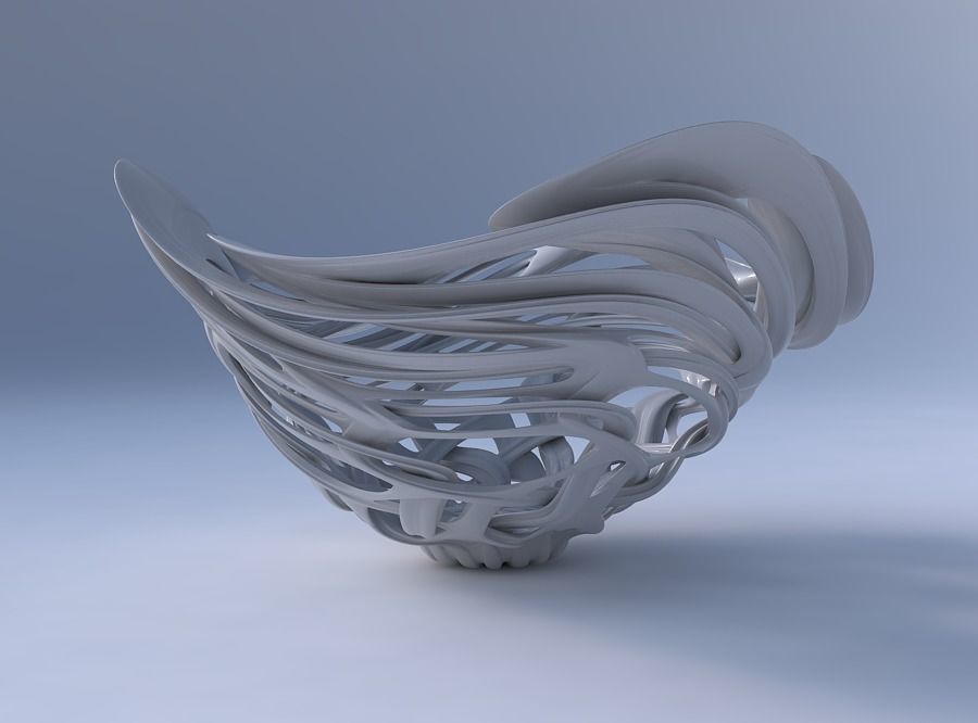 Bowl flared with interlacing lattice and extruded lines wavy top 3D print model_4