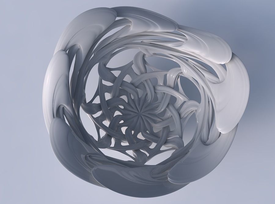 Bowl flared with interlacing lattice and extruded lines wavy top 3D print model_2