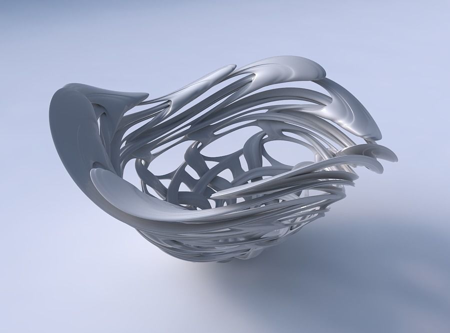 Bowl flared with interlacing lattice and extruded lines wavy top 3D print model_3