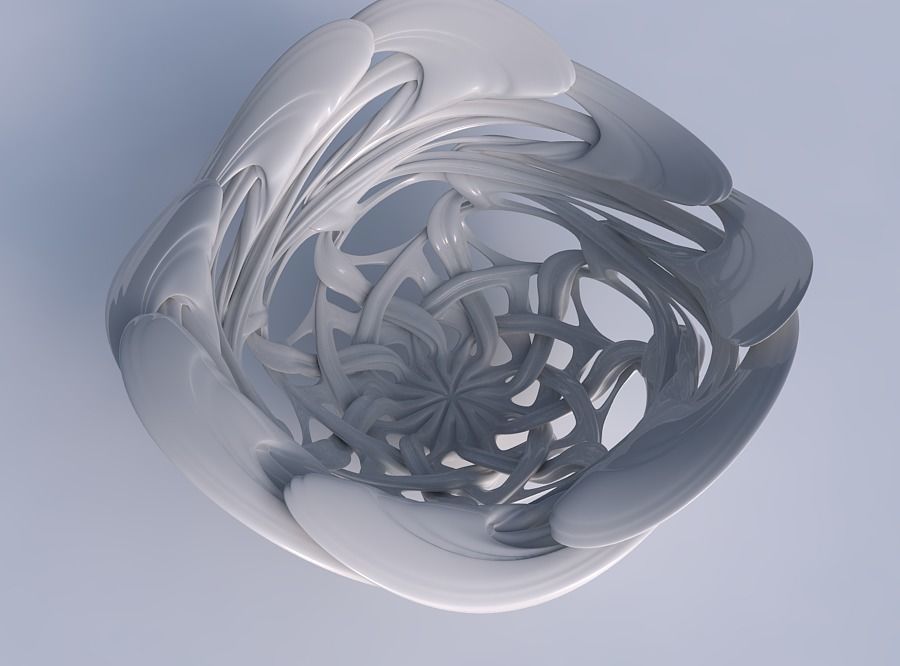 Bowl flared with interlacing lattice and extruded lines wavy top 3D print model_1