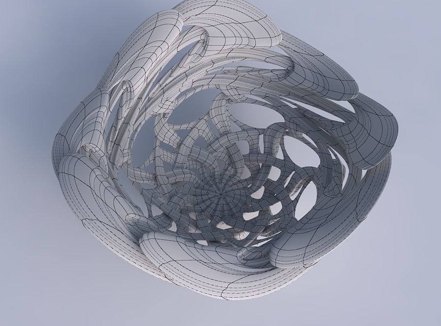 Bowl flared with interlacing lattice and extruded lines wavy top 3D print model_6