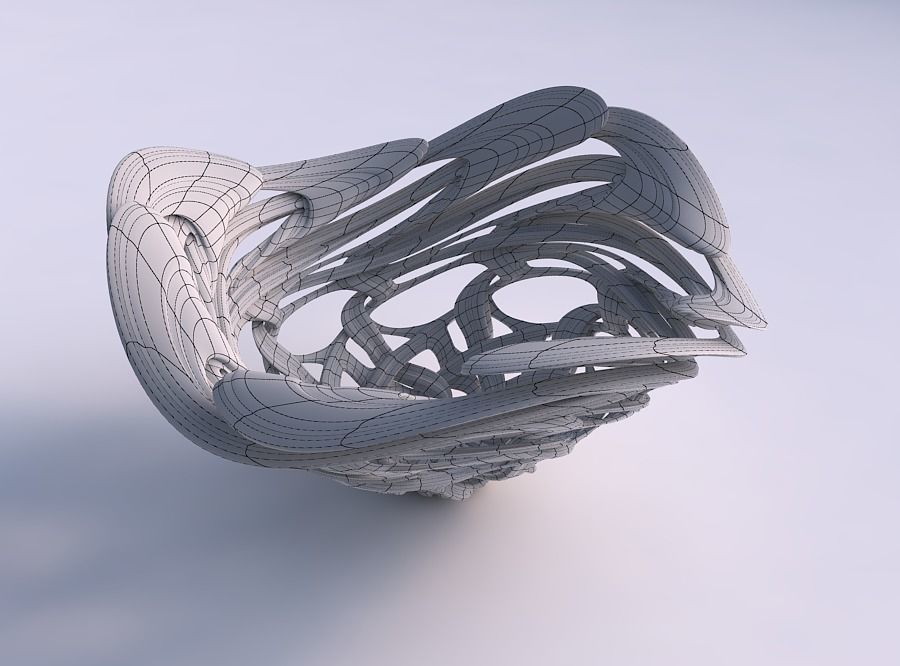 Bowl flared with interlacing lattice and extruded lines wavy top 3D print model_5