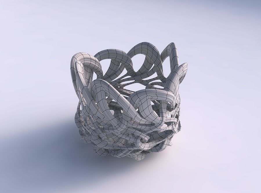 Bowl flared with interlacing lattice and extruded lines strec... 3D print model_5