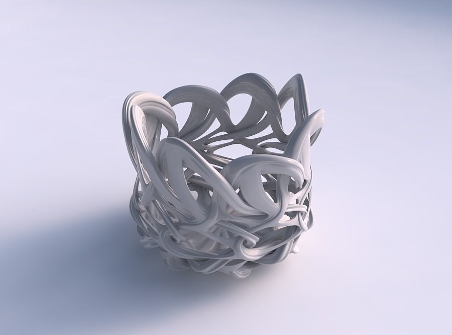 Bowl flared with interlacing lattice and extruded lines strec... 3D print model_0
