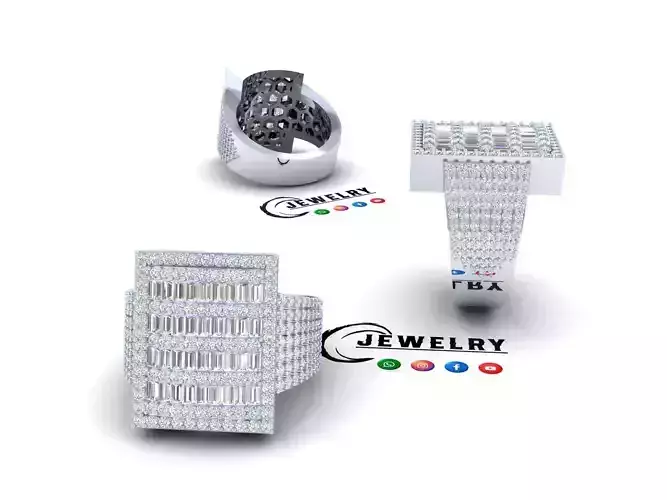 Custom Signet Rectangle Shape Diamond Ring - Iceout Diamond ring