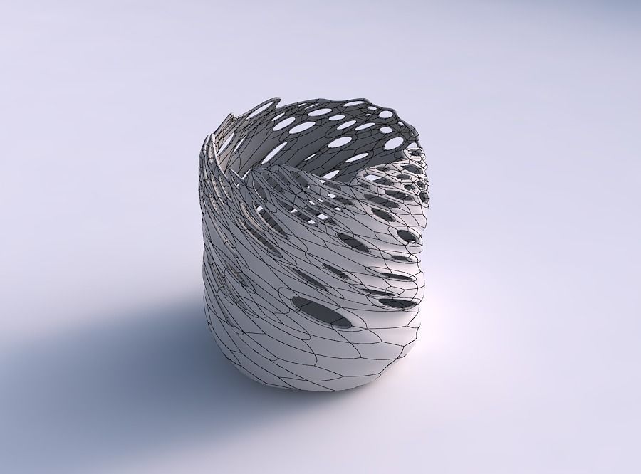 Bowl cylindrical with twisted smooth bubble holes 3D print model_5