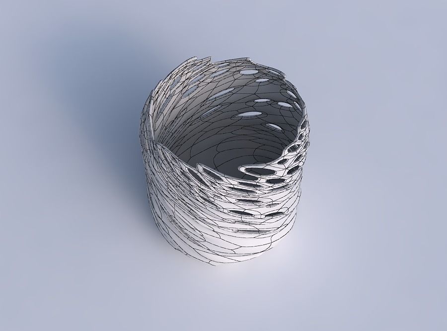 Bowl cylindrical with twisted smooth bubble holes 3D print model_6