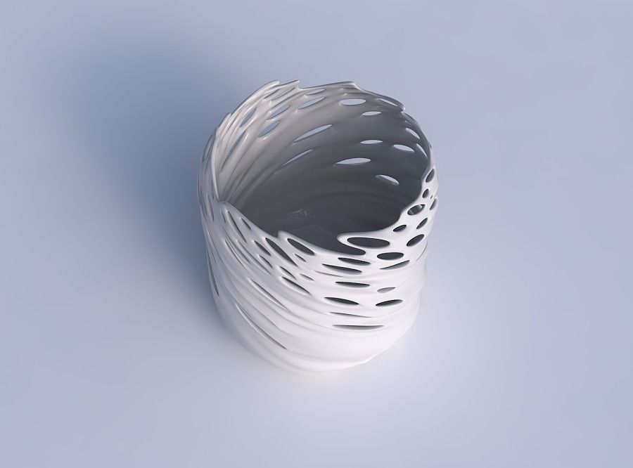 Bowl cylindrical with twisted smooth bubble holes 3D print model_1